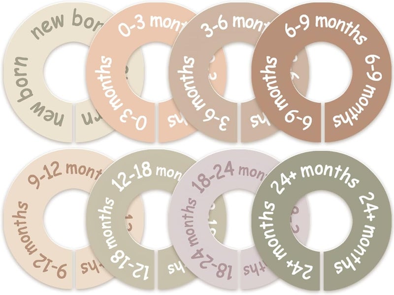 cephira Baby Closet Dividers for Clothes – Earth Tone Round Baby Clothes Dividers for Closet Rod, Nursery Closet Organizer & Decor, Clear Labels for Easy Sorting, Fits Most Rods - Image 1